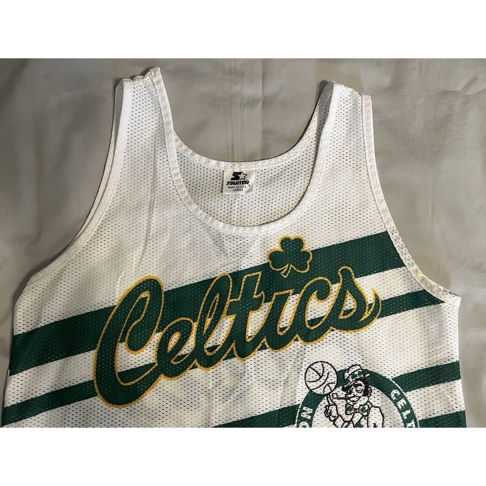Vintage Boston Celtics Jersey Starter Mesh Tank Top Striped Made In USA White L - Picture 8 of 14